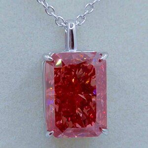 8 Ct Fancy Vivid Pink Diamond, Platinum Pendant Necklace, Lab Created